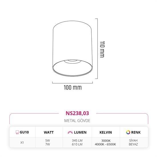 Moda Aydınlatma Sıva Üstü Led Spot Beyaz Siyah MD-S 3079-03