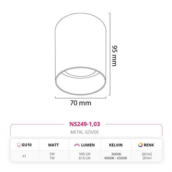 Moda Aydınlatma Sıva Üstü Led Spot Beyaz Siyah MD-S 3111-03