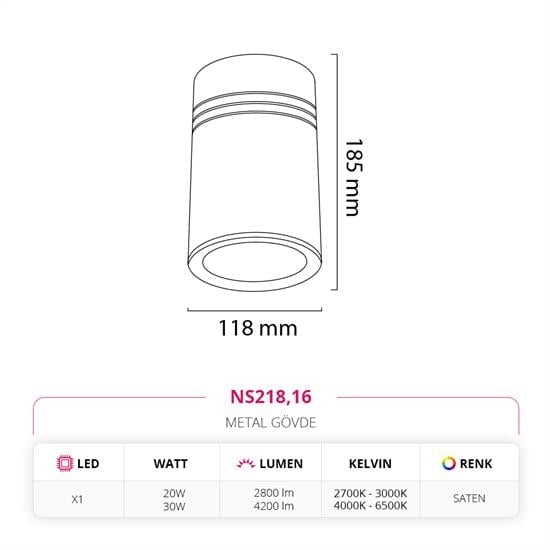 Moda Aydınlatma Sıva Üstü Led Spot Saten MD-S 3068-16