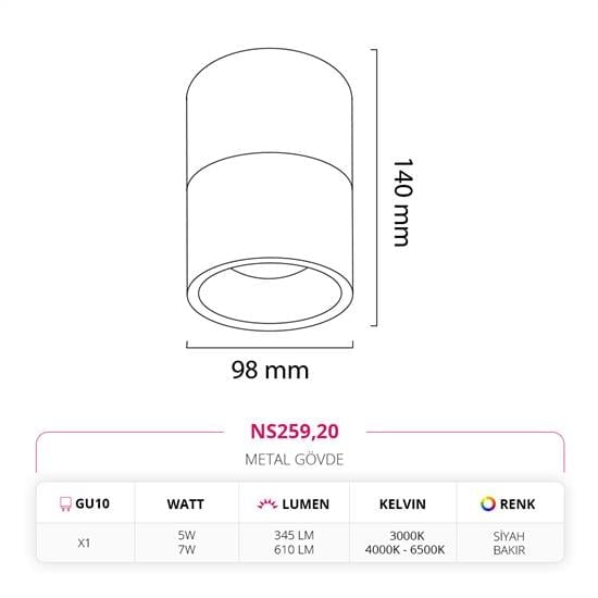 Moda Aydınlatma Sıva Üstü Led Spot Siyah Bakır MD-S 3129-20