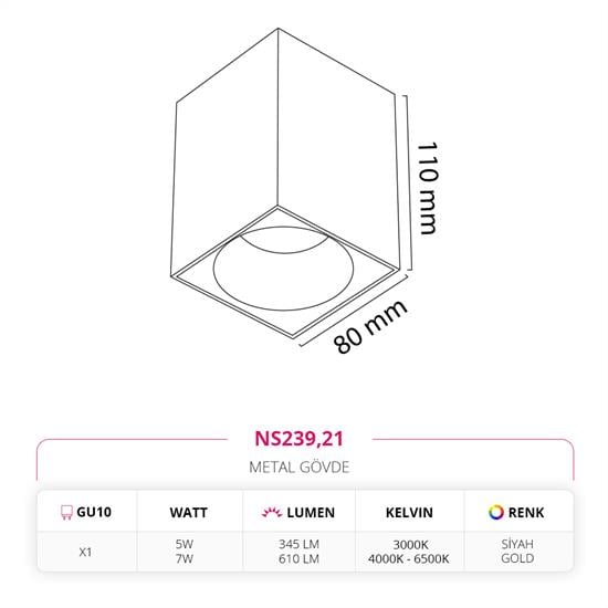 Moda Aydınlatma Sıva Üstü Led Spot Siyah Gold MD-S 3087-21