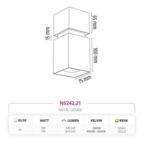 Moda Aydınlatma Sıva Üstü Led Spot Siyah Gold MD-S 3091-21