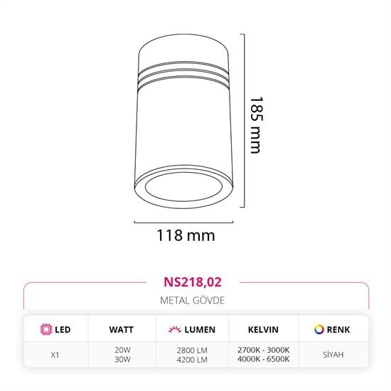 Moda Aydınlatma Sıva Üstü Led Spot Siyah MD-S 3067-02