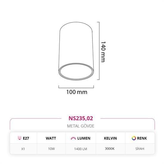 Moda Aydınlatma Sıva Üstü Led Spot Siyah MD-S 3069-02
