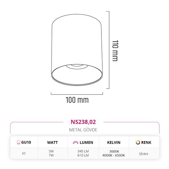 Moda Aydınlatma Sıva Üstü Led Spot Siyah MD-S 3078-02