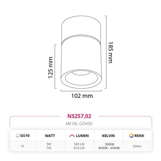 Moda Aydınlatma Sıva Üstü Led Spot Siyah MD-S 3122-02