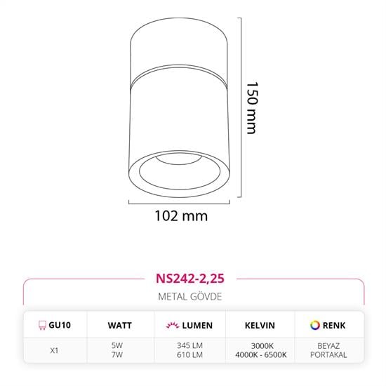 Moda Aydınlatma Sıva üstü Led Spot Beyaz Portakal MD-S 3097-25