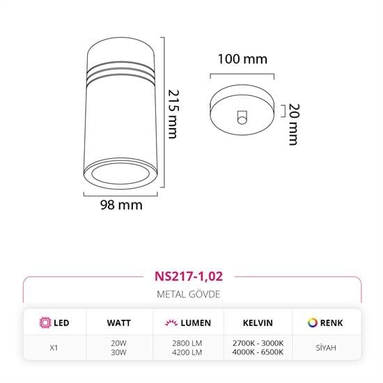 Moda Aydınlatma Tekli Led Sarkıt Siyah MD-S 4506-02