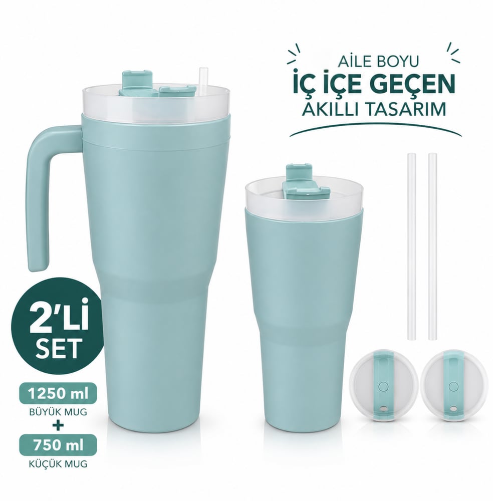 1.250 ML + 750 ML SİPPRO MUG SET, ARAÇ BARDAKLIK