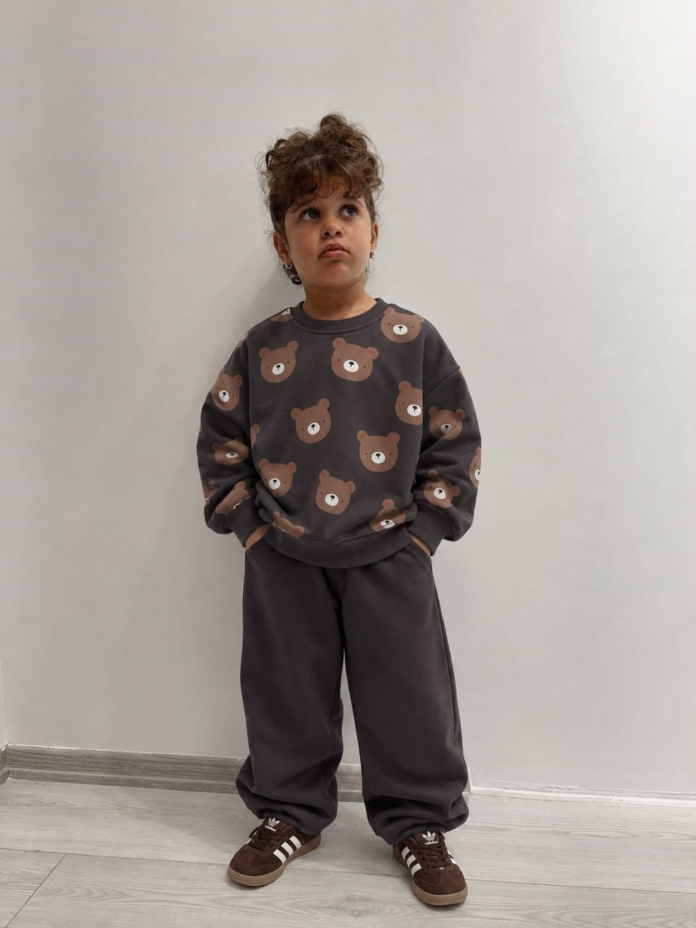 Füme Ayıcık Detaylı Unisex Takım