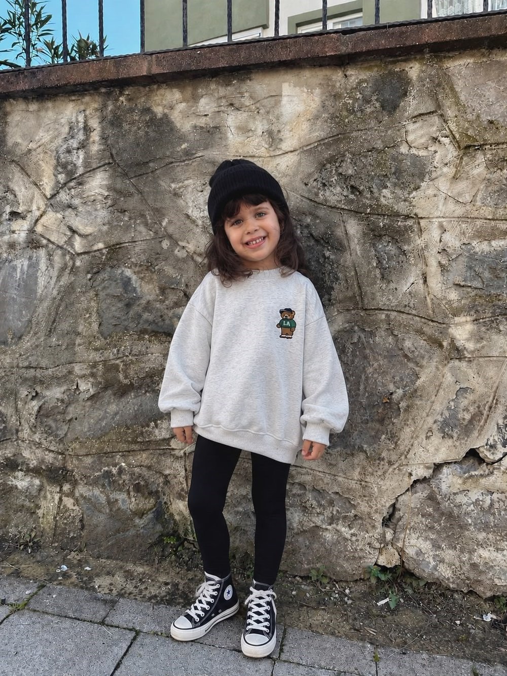 Gri Unisex Teddy Detaylı Sweat