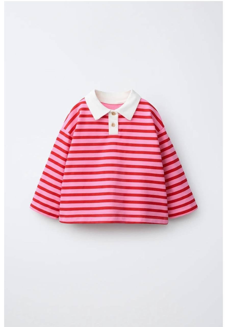 Yeni Sezon Çizgili Polo Yaka Sweat