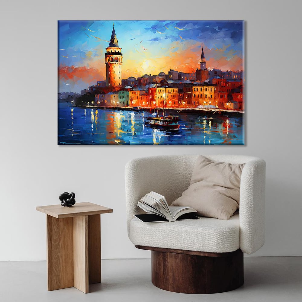Akşam Üstü Galata | Yağlı boya Dokulu Kanvas Baskı