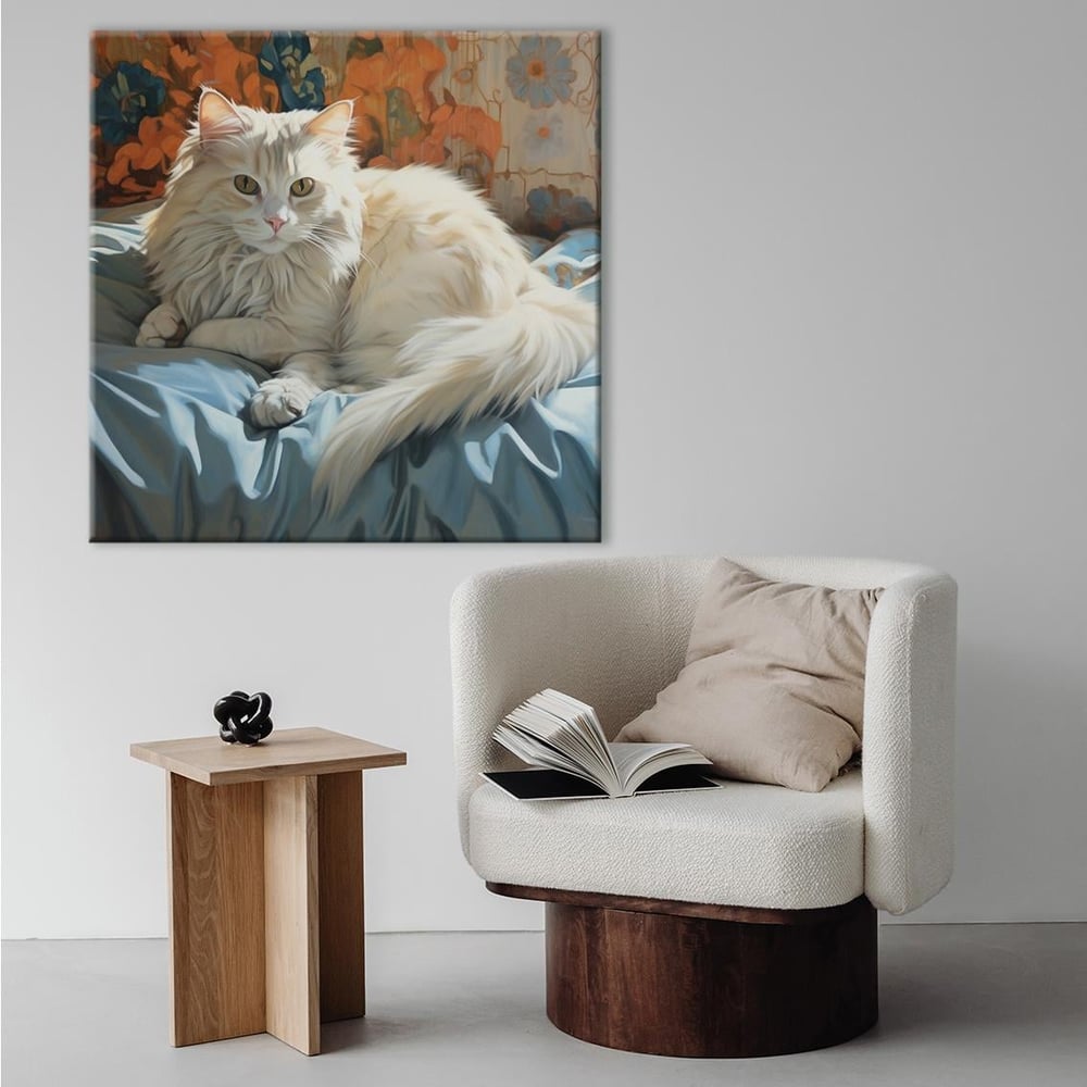 Beyaz Kedi| Yağlı boya Dokulu Kanvas Baskı