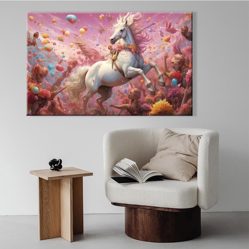 Fantastik Beyaz At | Yağlı boya Dokulu Kanvas Baskı