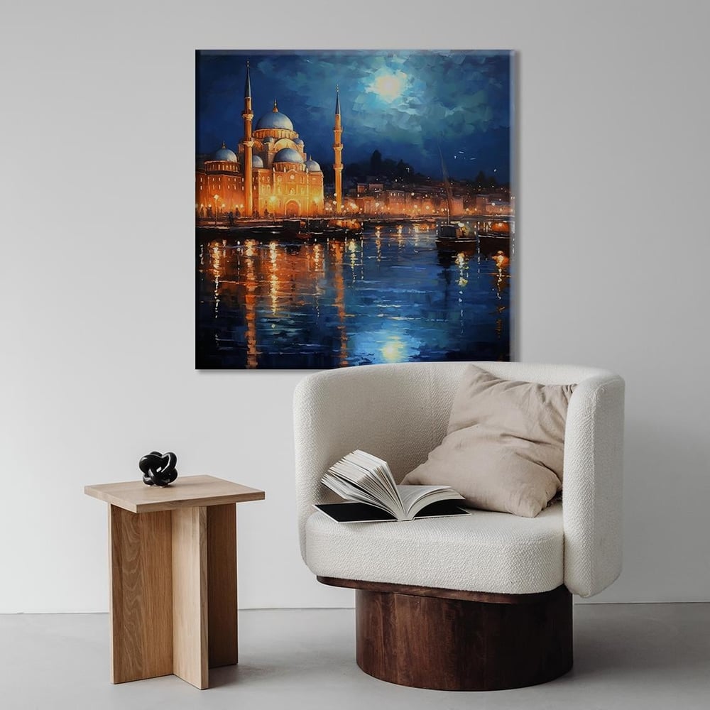 Gece İstanbul Denizi | Yağlı boya Dokulu Kanvas Baskı
