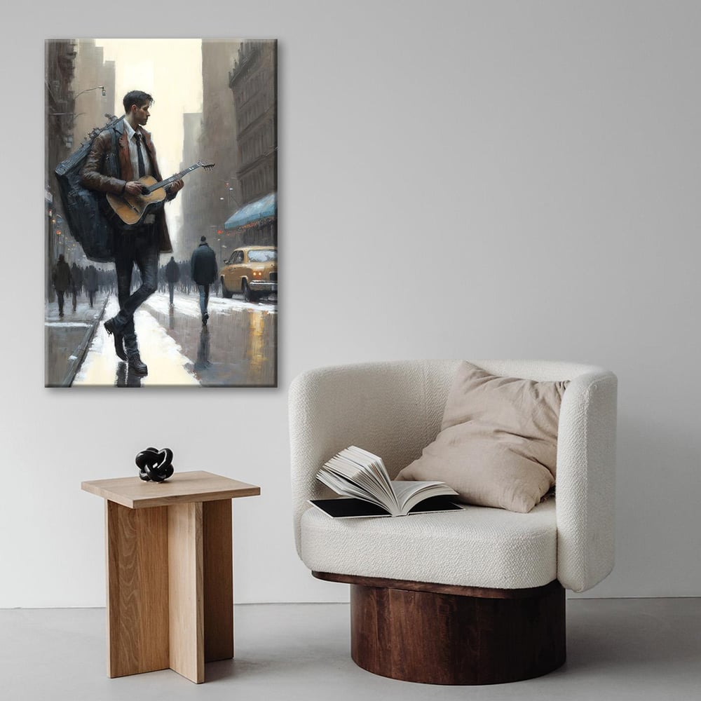 Gitar Çalan Genç | Yağlı boya Dokulu Kanvas Baskı