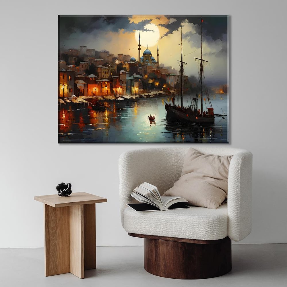 İstanbul Akşamı Deniz | Yağlı boya Dokulu Kanvas Baskı
