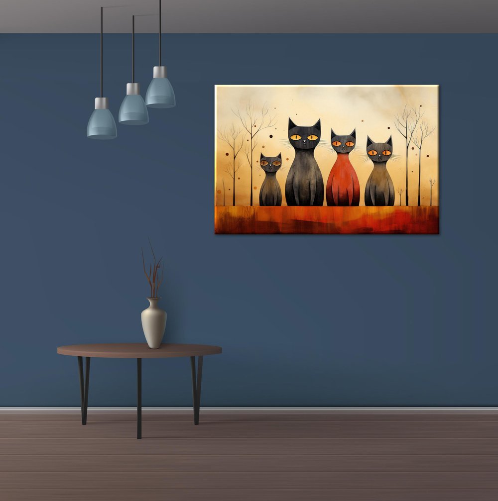 Kedi Takımı | Yağlı boya Dokulu Kanvas Baskı
