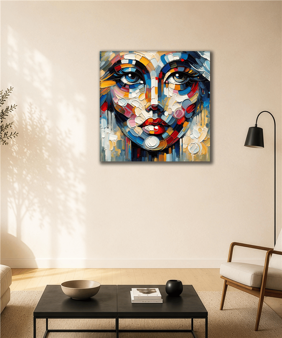 Multicolored Face | Yağlı Boya Dokulu Tablo - Portre Duvar Tablosu | TablomGelsin