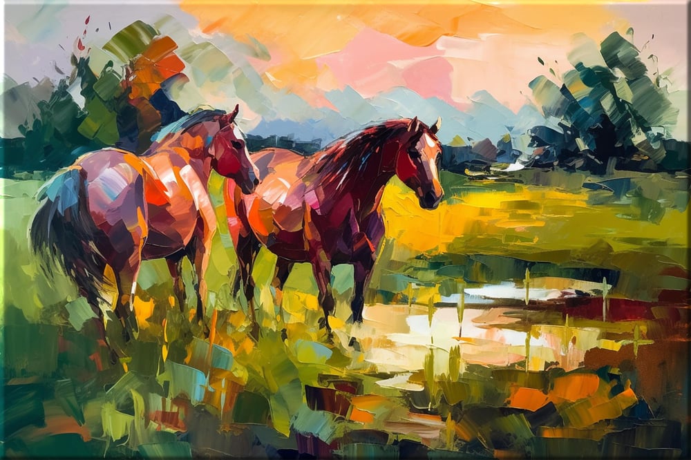 Painting Of Horses | Yağlı boya Dokulu Kanvas Baskı