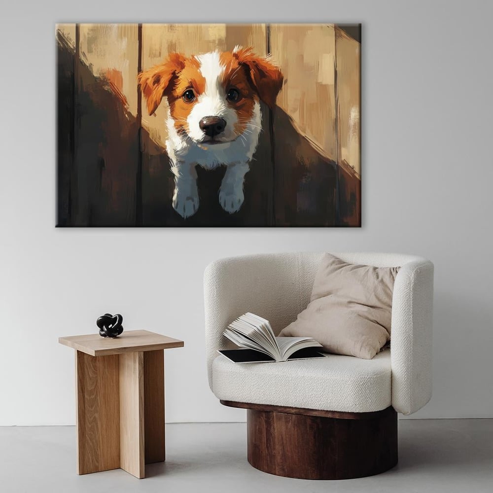 Sarı Yavru Köpek | Yağlı boya Dokulu Kanvas Baskı