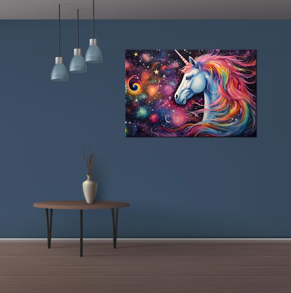 Unicorn With Rainbow | Yağlı boya Dokulu Kanvas Baskı
