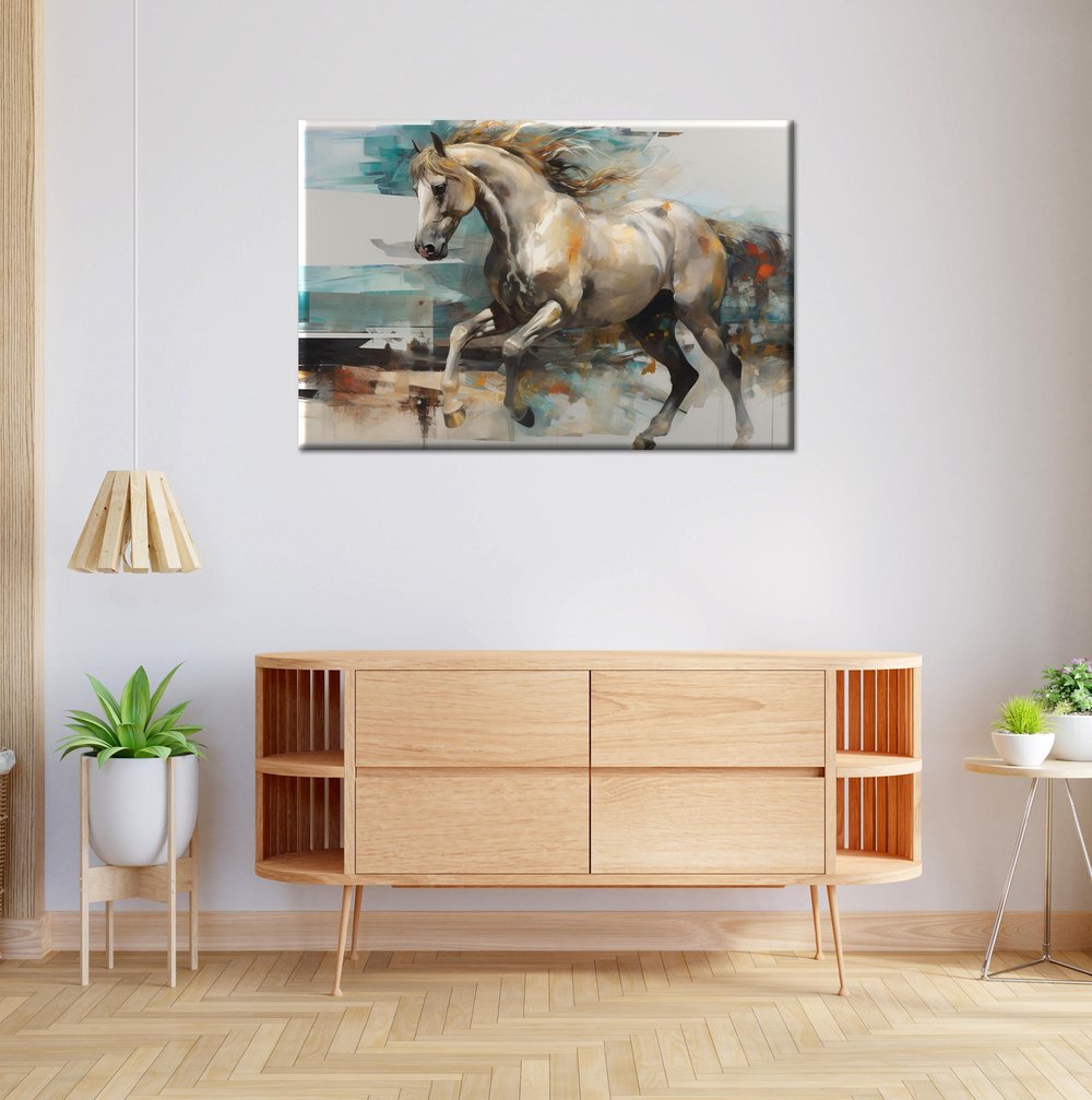 White Horse | Yağlı boya Dokulu Kanvas Baskı