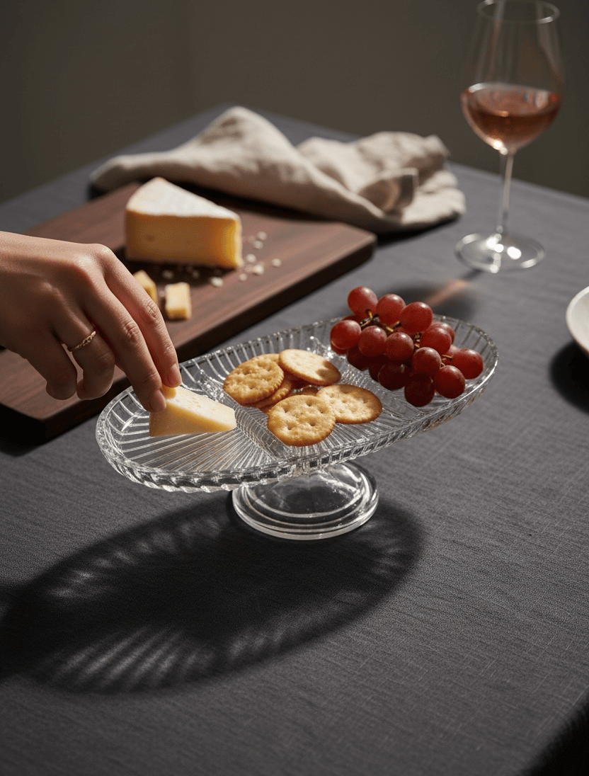 Bölmeli Oval Tabak Dik Kesme Şeffaf Ayaklı