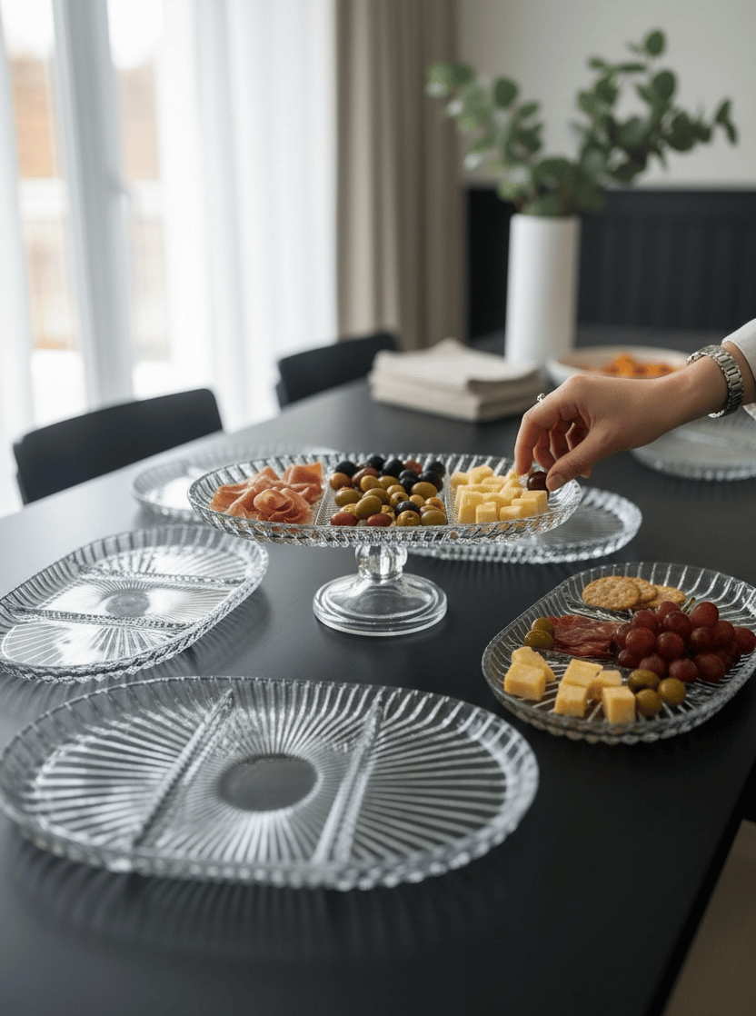 Bölmeli Oval Tabak Dik Kesme Şeffaf Ayaklı