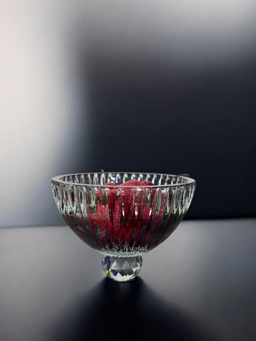 Büyük Yumurta Kase Kristal Top Ayaklı Dik Kesme Şeffaf