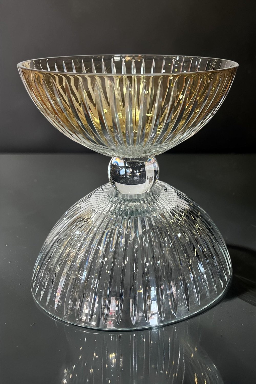 İKİ TARAF KASE ORTASI KRİSTAL TOPLU KASE AMBER