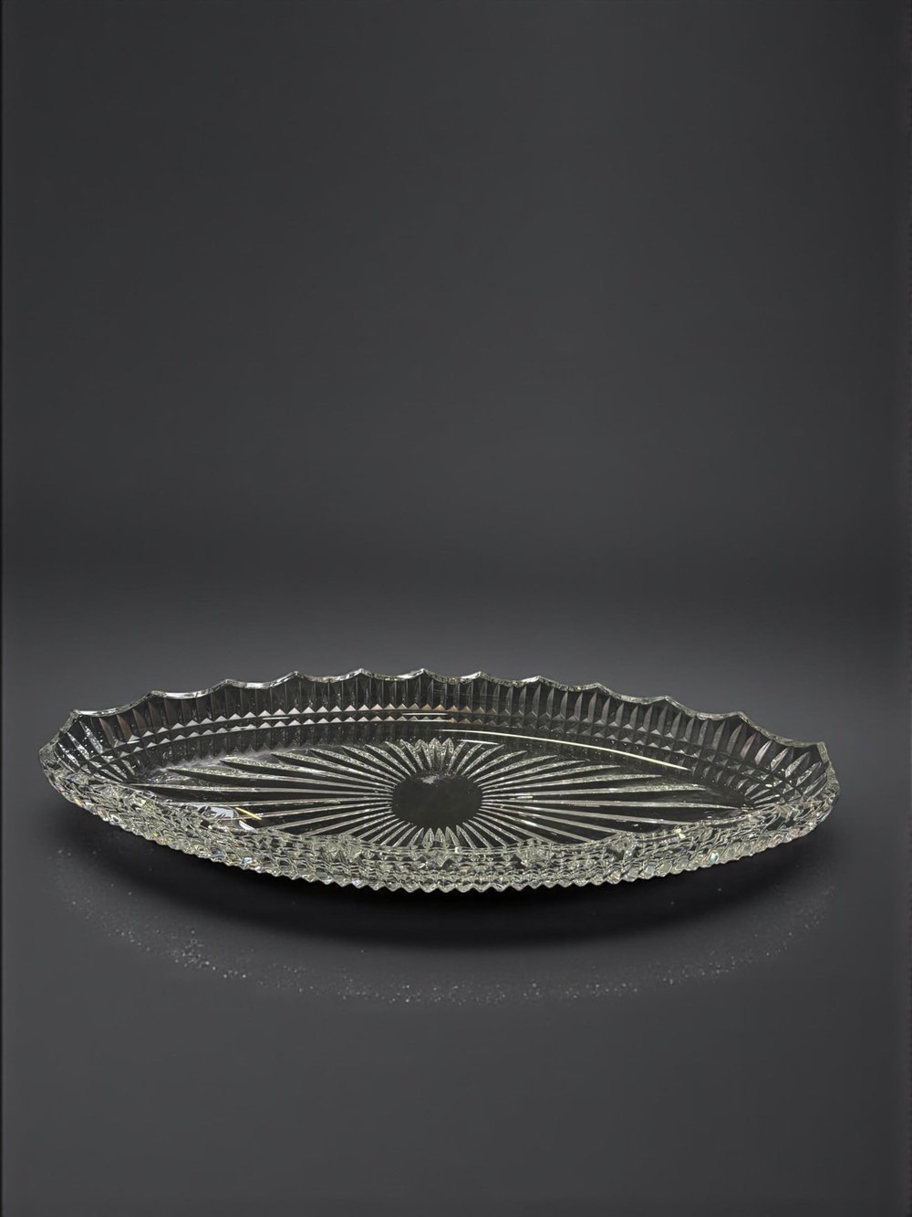 KRİSTAL KAYIK TABAK ÇİT DEKOR/DİLİMLİ ŞEFFAF AYAKSIZ