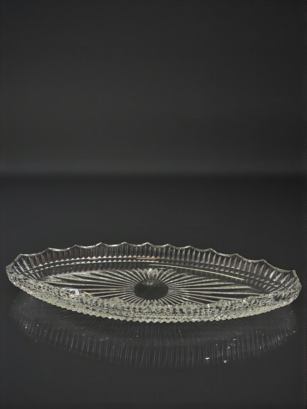 KRİSTAL KAYIK TABAK ÇİT DEKOR/DİLİMLİ ŞEFFAF AYAKSIZ