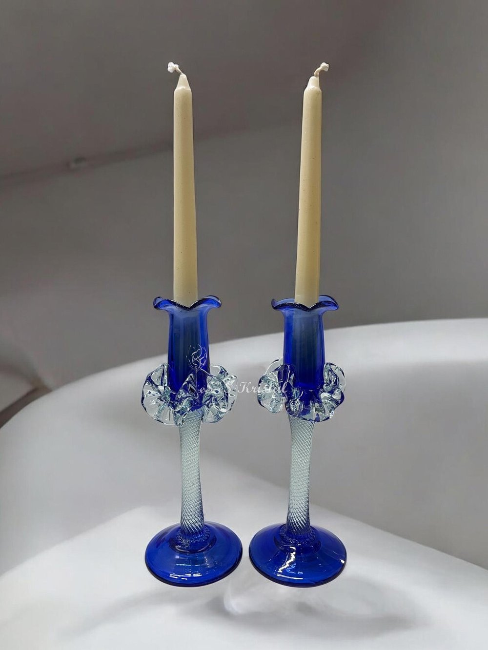 Üfleme Şamdan 2 Li Set Sadecam Mavi
