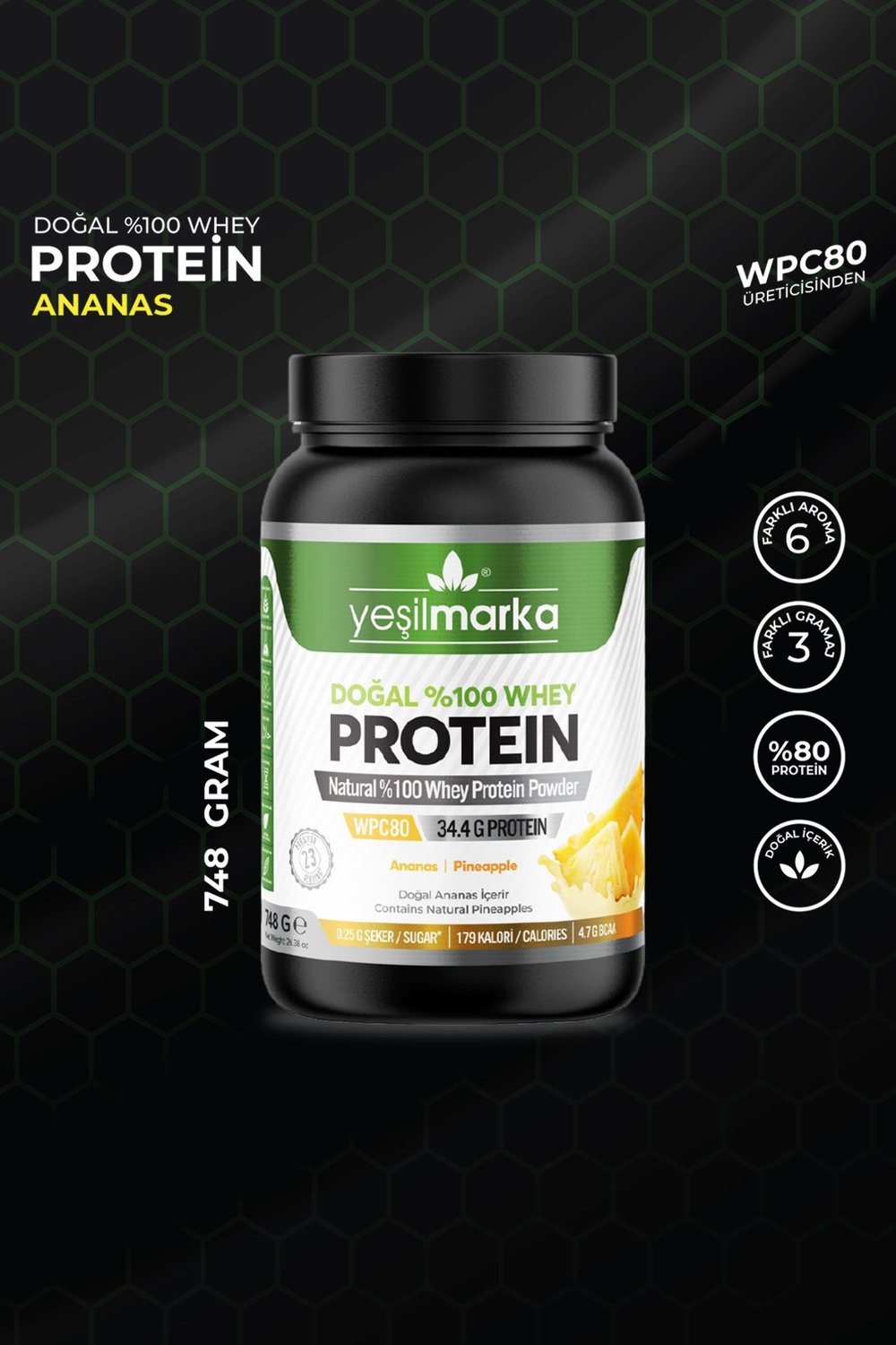 Whey Protein Tozu– Ananas 748g- Hammadde Üreticisinden %80 Protein Içeren Whey