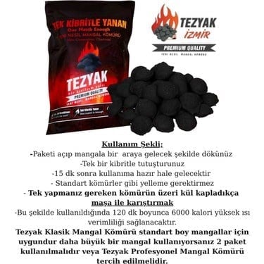 Tezyak Çıra ve Odun Gerektirmeyen Mangal Kömürü 2kg