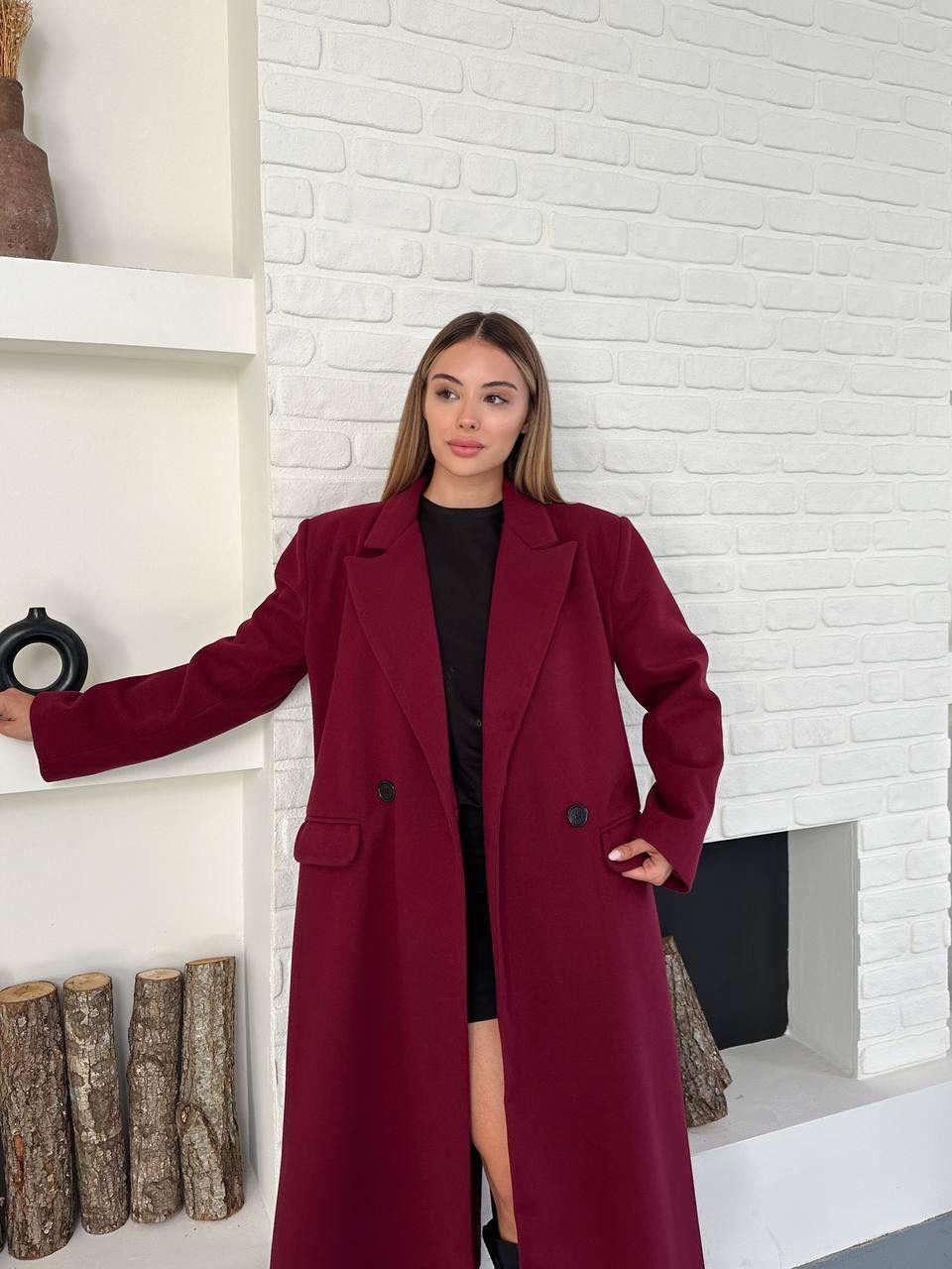 Bordo Düğmeli Klasik Maxi Boy Kaşe Kaban