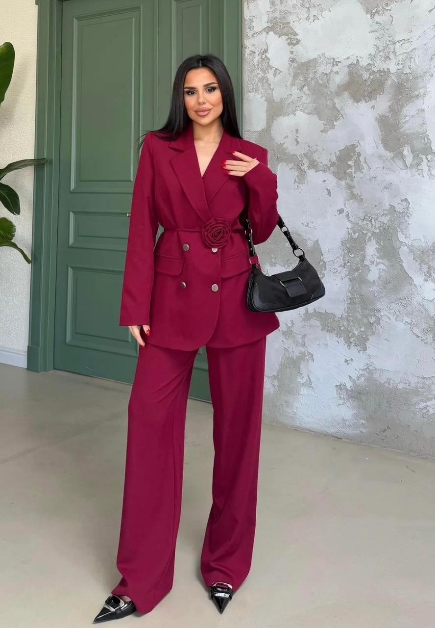 Bordo Roses Güllü Blazer Takım