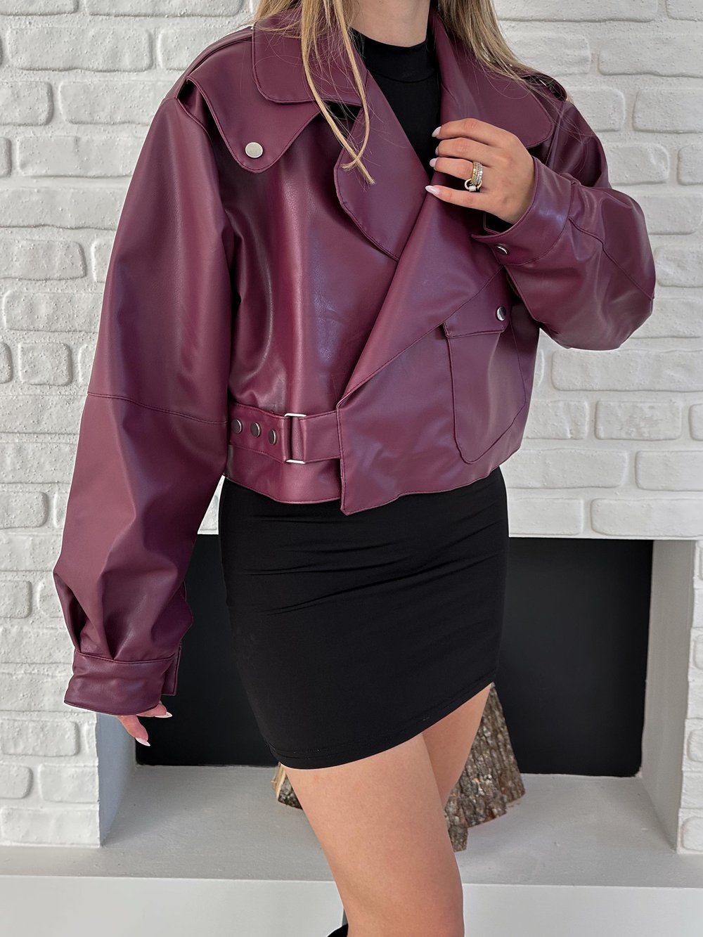 Bordo Yeni Sezon Oversize Deri Ceket