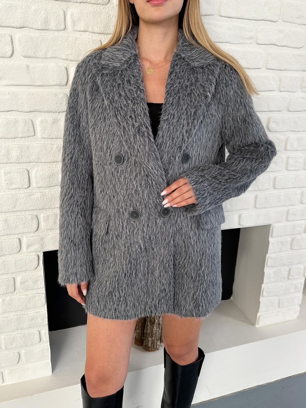 Gri Oversize Kaşe Blazer Ceket