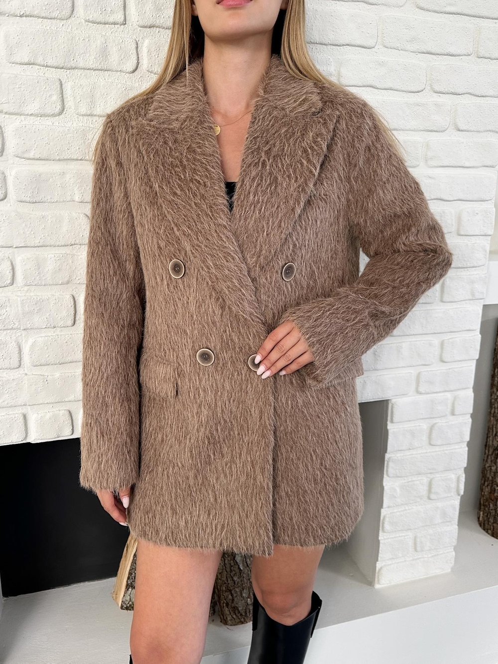 Kahverengi Oversize Kaşe Blazer Ceket