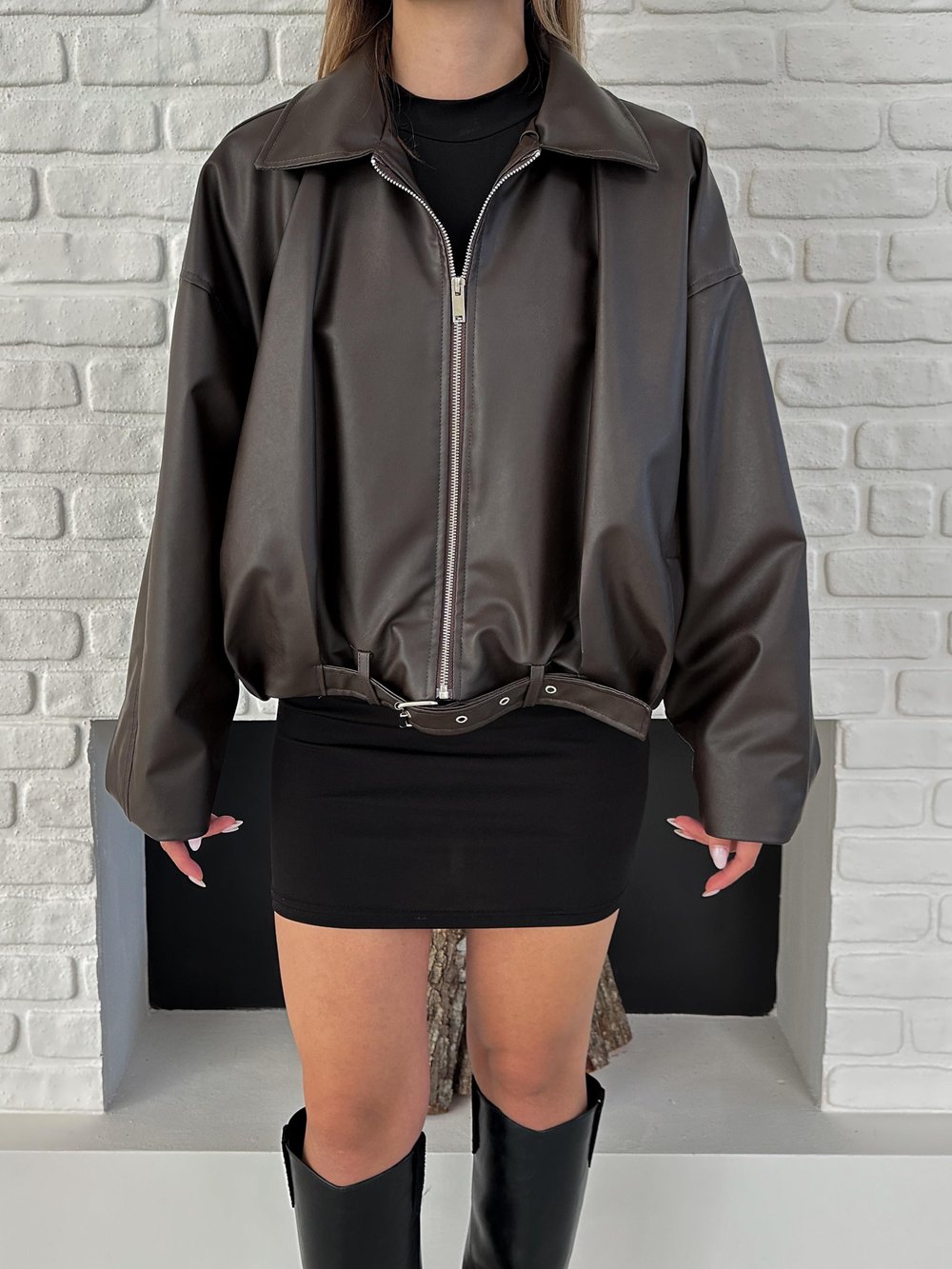 Kahverengi Oversize Kemerli Bomber Ceket