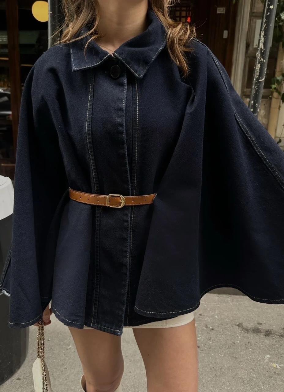 Lacivert Kemerli Denim Panço