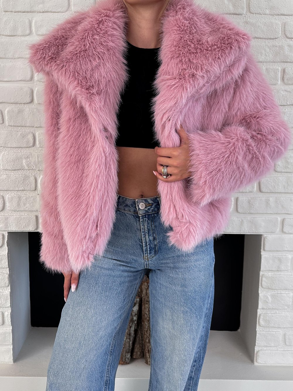 Pembe Premium Yumuşak Dokulu Astarlı Kürk