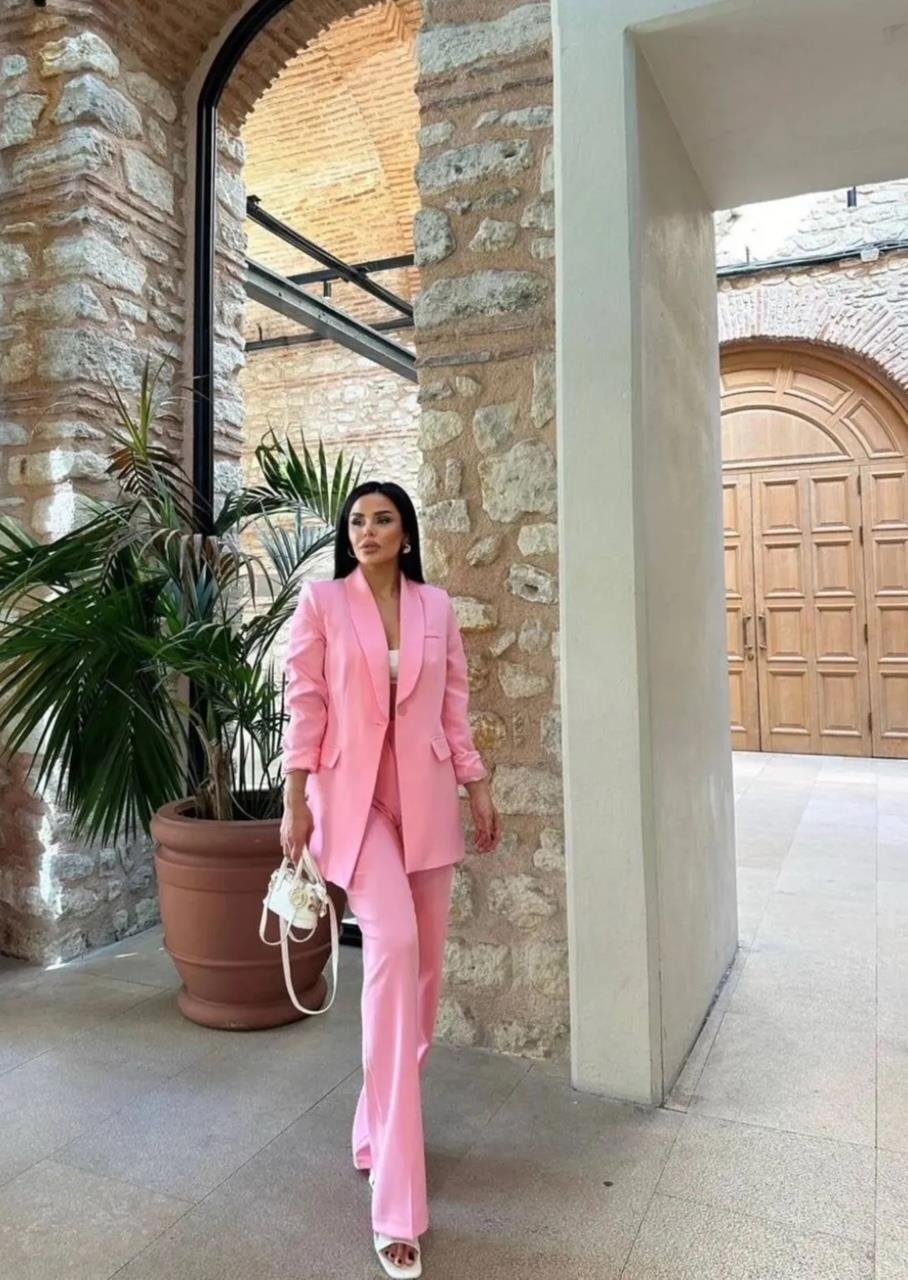 Pembe Tek Düğmeli Klasik Blazer Takım