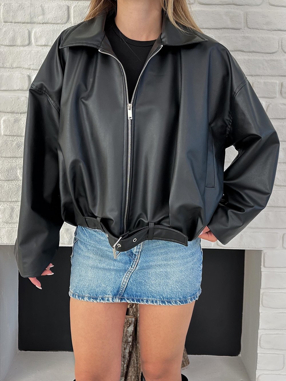 Siyah Oversize Kemerli Bomber Ceket