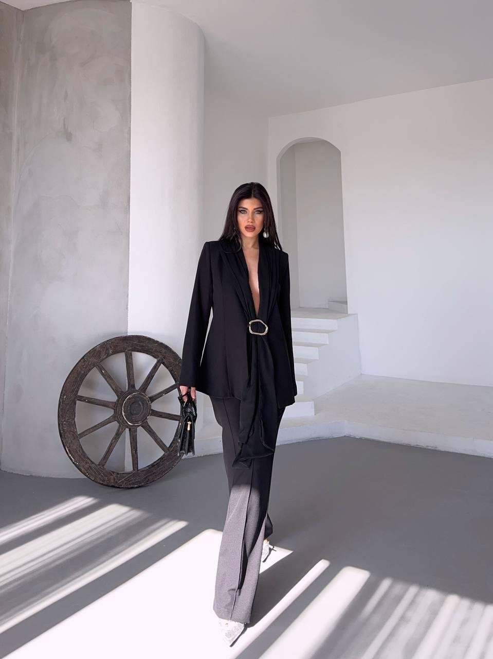 Siyah Şal Görünümlü Blazer Takım
