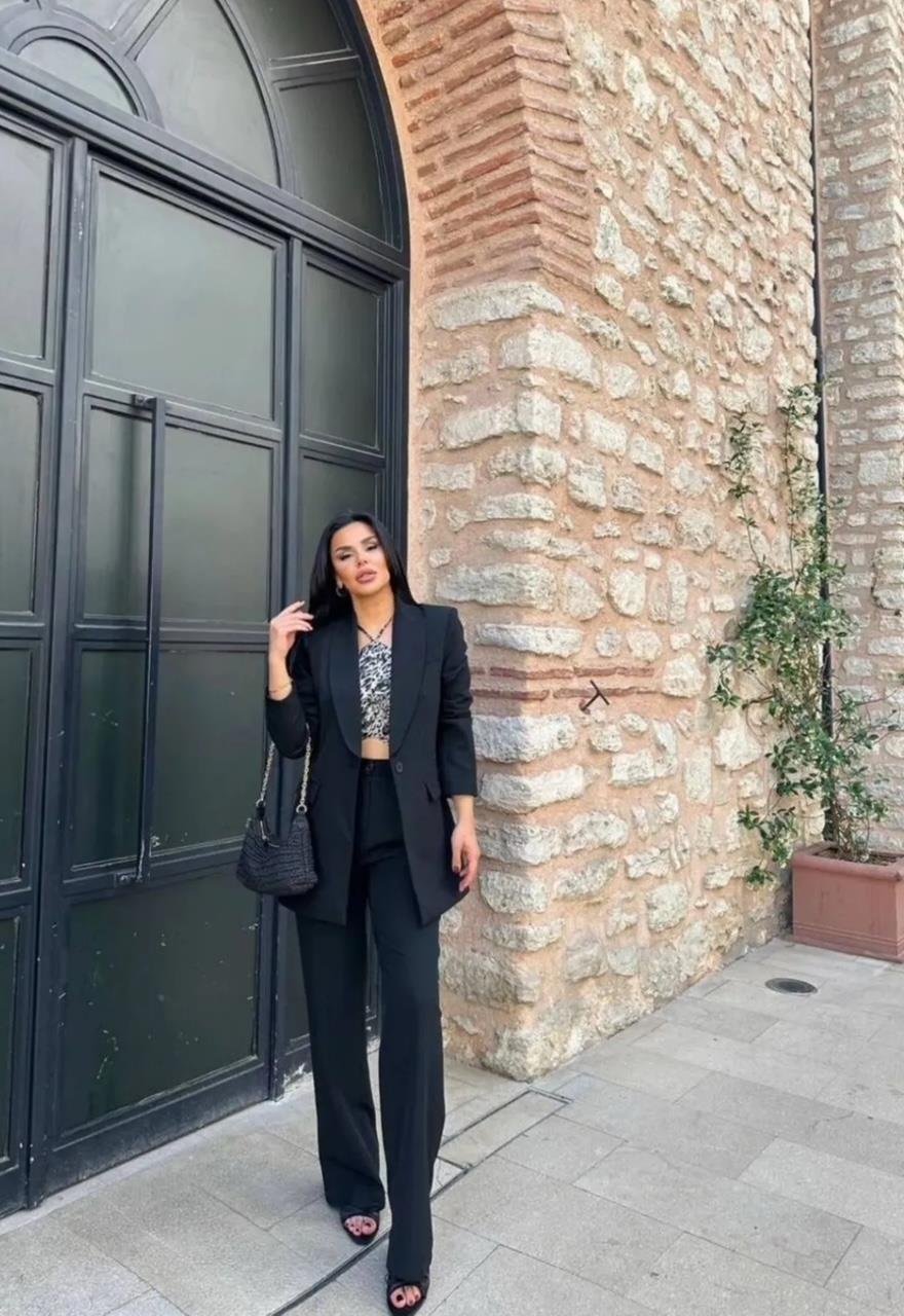Siyah Tek Düğmeli Klasik Blazer Takım