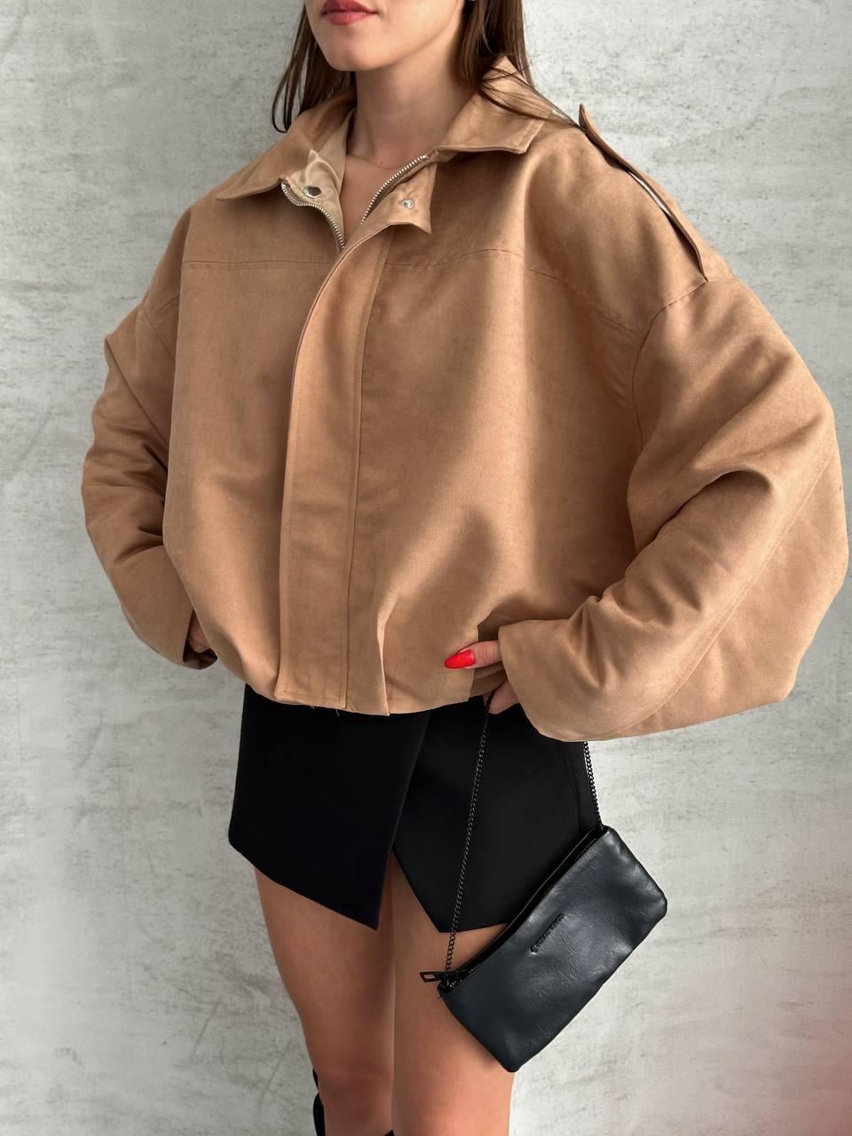 Taba Bomber Oversize Süet Ceket